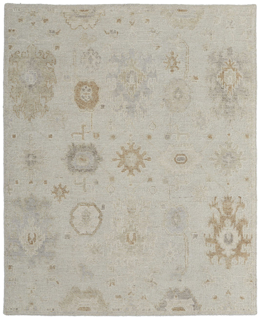 4 x 6 Tan & Gray Wool Floral Hand Knotted Rug
