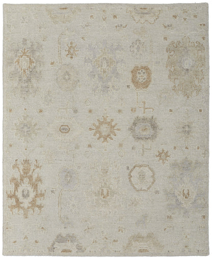 12 x 15 Tan & Gray Wool Floral Hand Knotted Rug