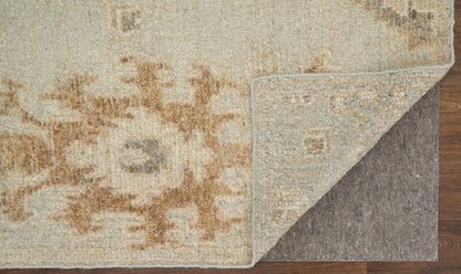 12 x 15 Tan & Gray Wool Floral Hand Knotted Rug