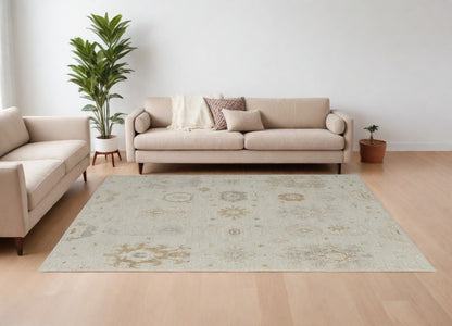 12 x 15 Tan & Gray Wool Floral Hand Knotted Rug