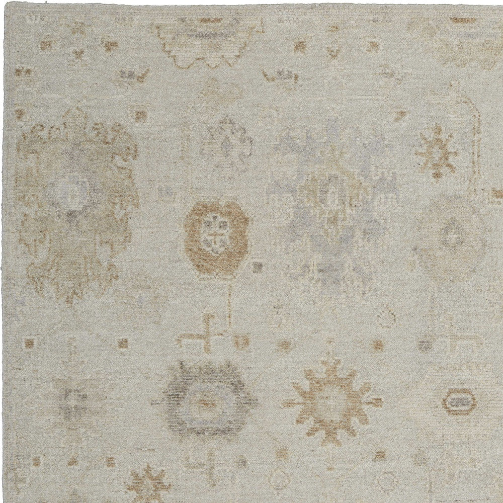 12 x 15 Tan & Gray Wool Floral Hand Knotted Rug