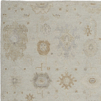 12 x 15 Tan & Gray Wool Floral Hand Knotted Rug