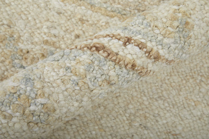 8 x 10 Ivory Tan & Gray Wool Floral Hand Knotted Rug