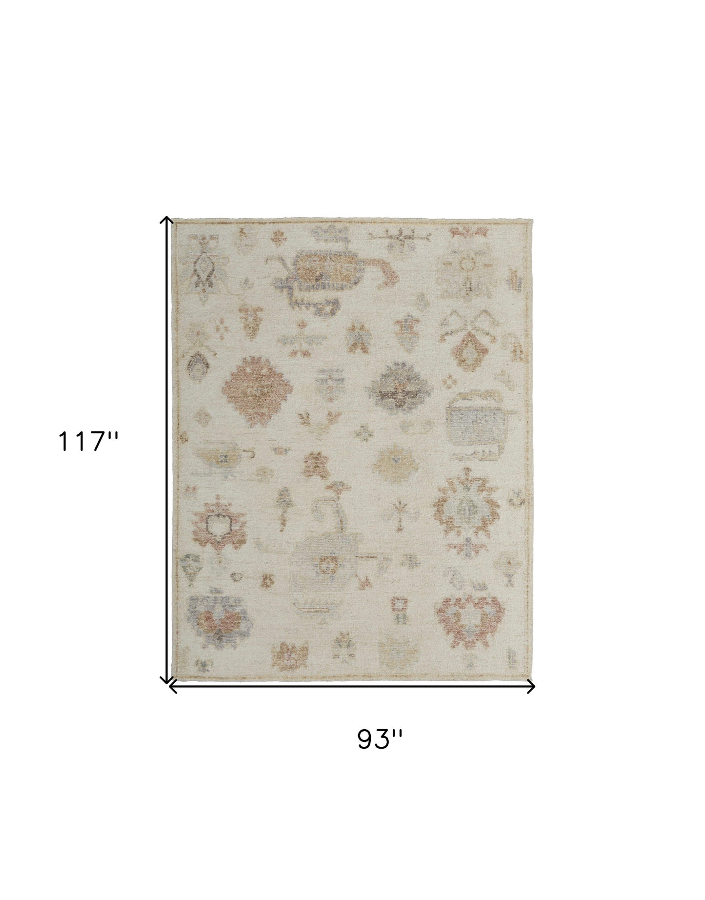 8 x 10 Ivory Tan & Gray Wool Floral Hand Knotted Rug