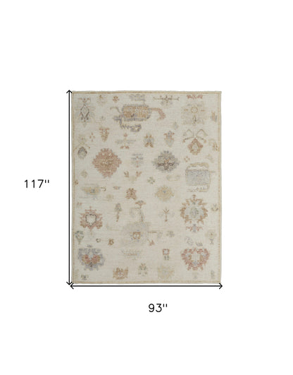 8 x 10 Ivory Tan & Gray Wool Floral Hand Knotted Rug