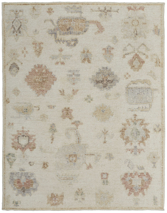 8 x 10 Ivory Tan & Gray Wool Floral Hand Knotted Rug