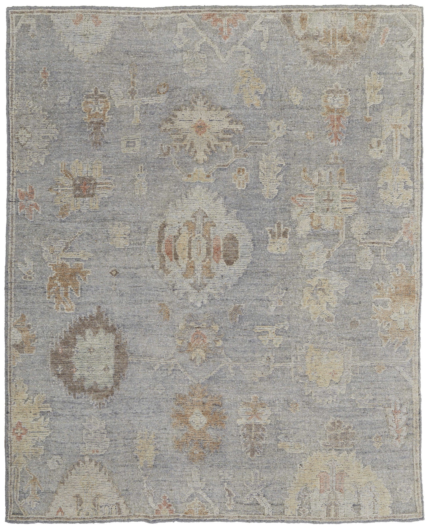 4 x 6 Gray & Blue Wool Floral Hand Knotted Rug