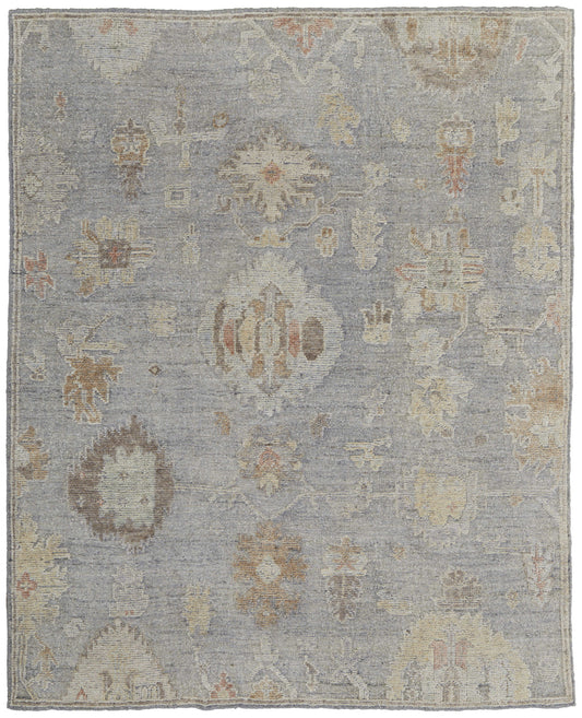 4 x 6 Gray & Blue Wool Floral Hand Knotted Rug