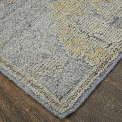 8 x 10 Gray & Blue Wool Floral Hand Knotted Rug