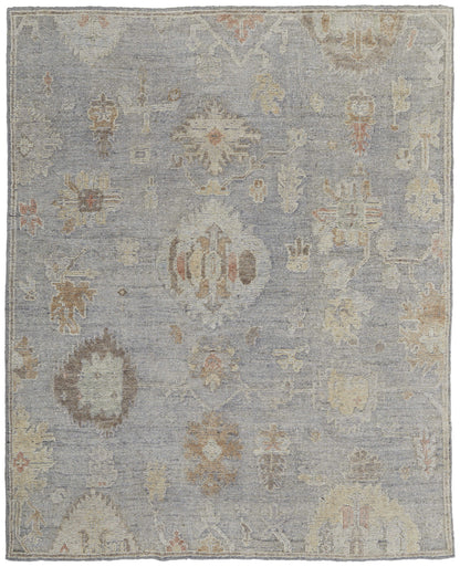 12 x 15 Gray & Blue Wool Floral Hand Knotted Rug