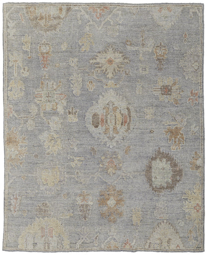 12 x 15 Gray & Blue Wool Floral Hand Knotted Rug