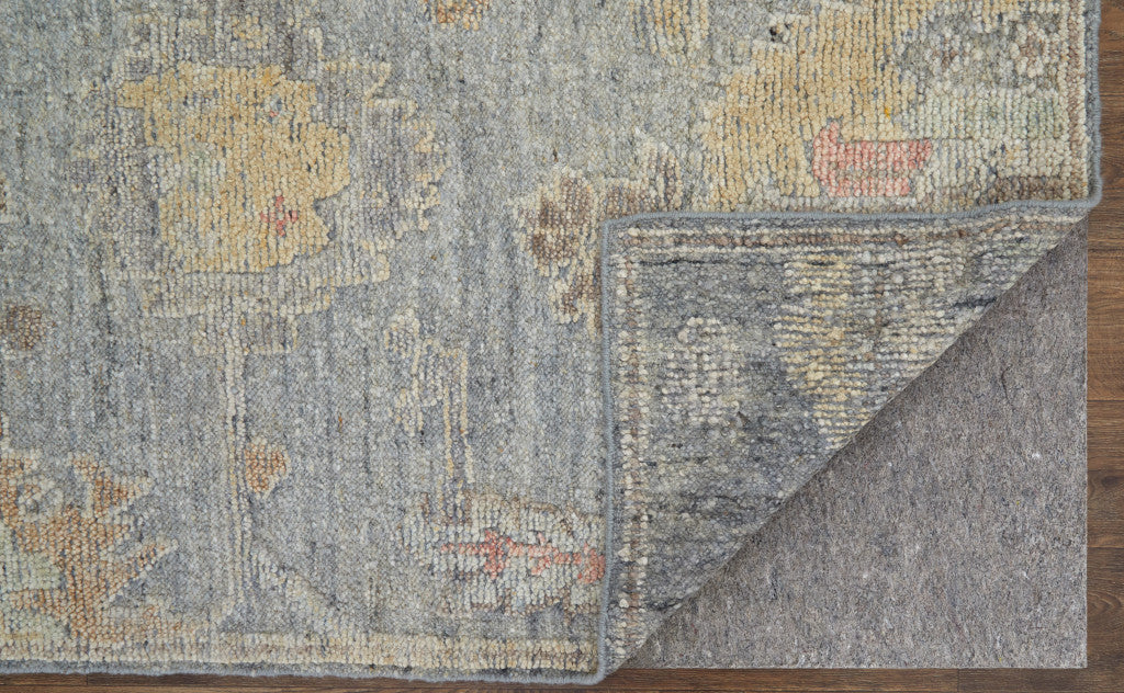 12 x 15 Gray & Blue Wool Floral Hand Knotted Rug