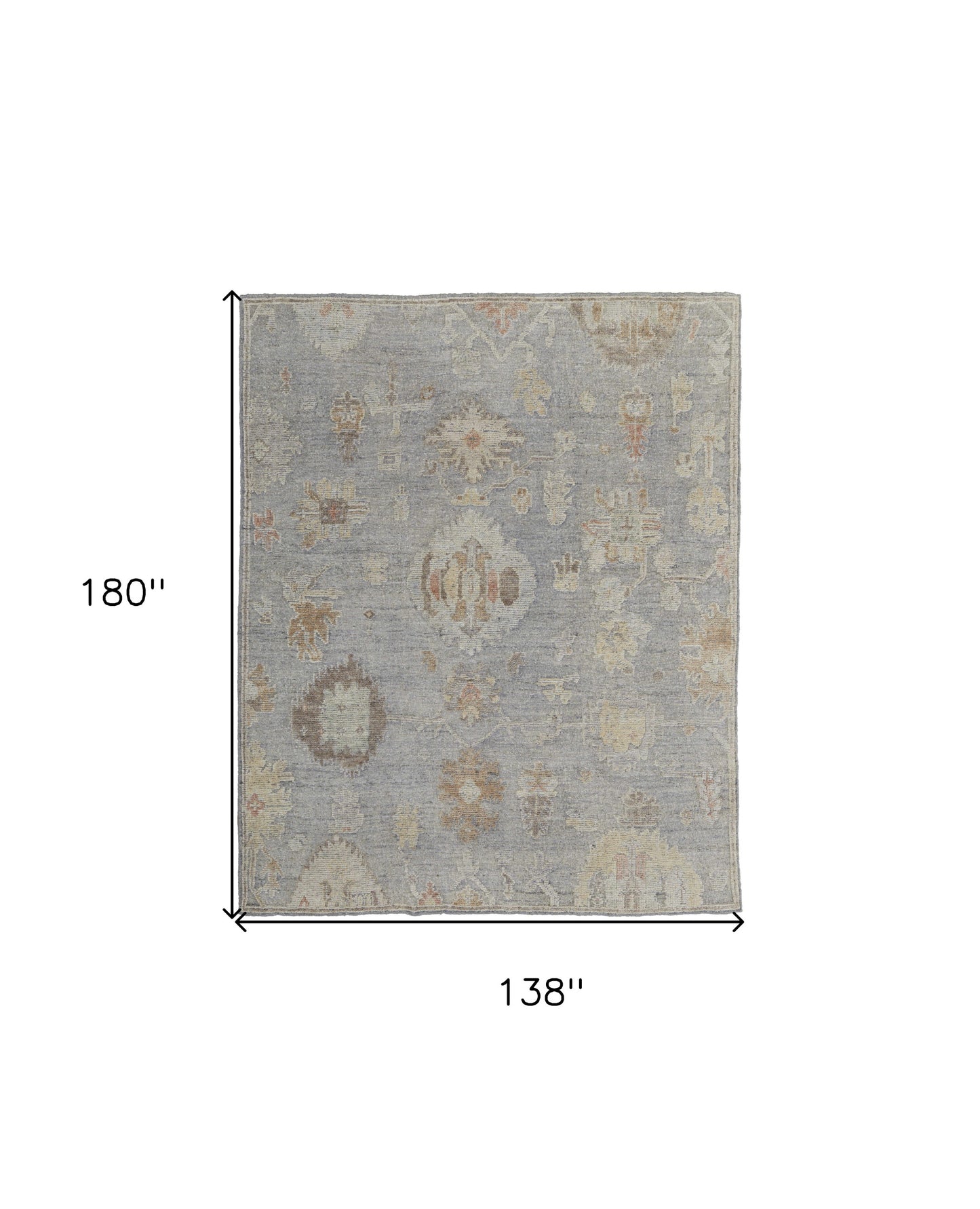 12 x 15 Gray & Blue Wool Floral Hand Knotted Rug
