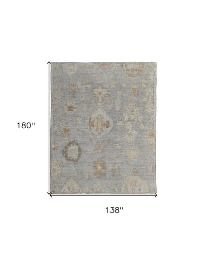 12 x 15 Gray & Blue Wool Floral Hand Knotted Rug