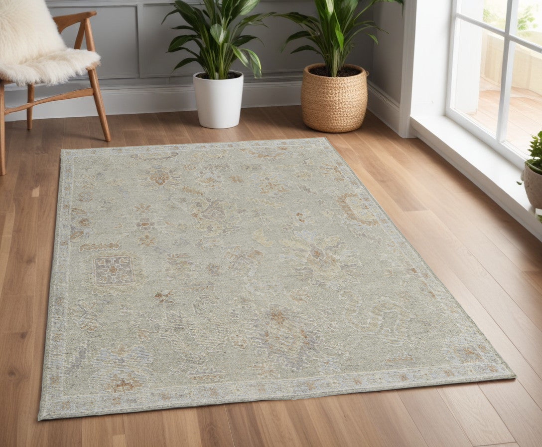 4 x 6 Gray & Brown Wool Floral Hand Knotted Rug