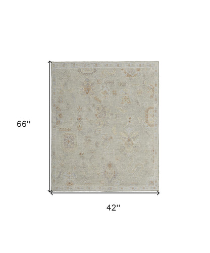 4 x 6 Gray & Brown Wool Floral Hand Knotted Rug
