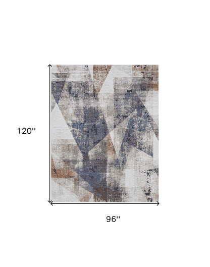8 x 10 Gray Blue & Ivory Checkered Power Loom Rug