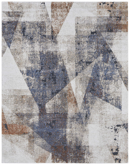 8 x 10 Gray Blue & Ivory Checkered Power Loom Rug
