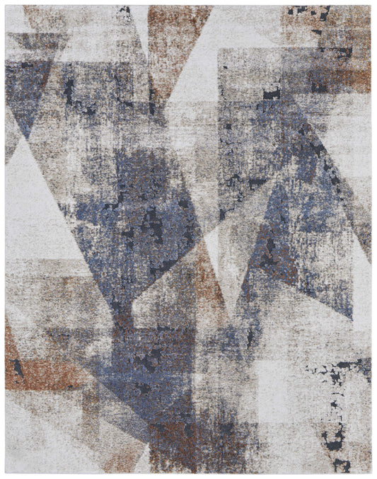 8 x 10 Gray Blue & Ivory Checkered Power Loom Rug