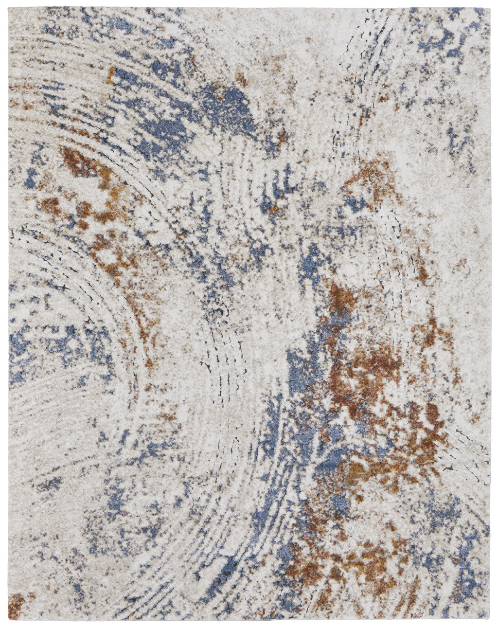 8 x 10 Ivory Blue & Brown Power Loom Rug