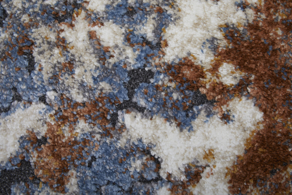 8 x 10 Ivory Blue & Brown Power Loom Rug