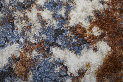 8 x 10 Ivory Blue & Brown Power Loom Rug