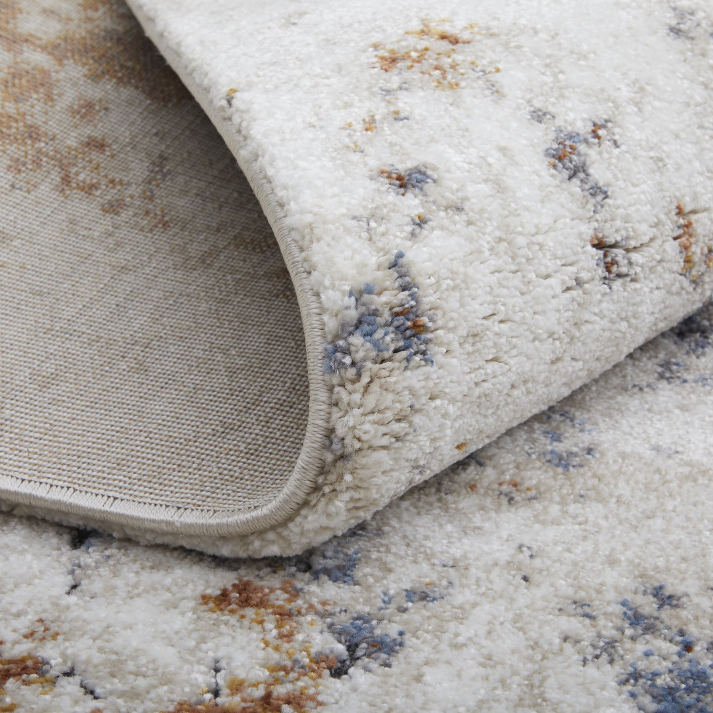 8 x 10 Ivory Blue & Brown Power Loom Rug