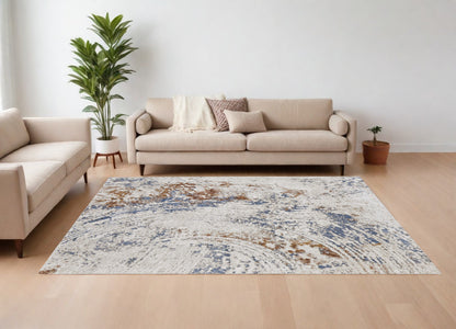 8 x 10 Ivory Blue & Brown Power Loom Rug