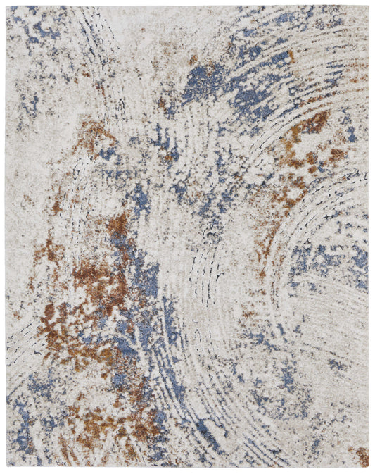 8 x 10 Ivory Blue & Brown Power Loom Rug