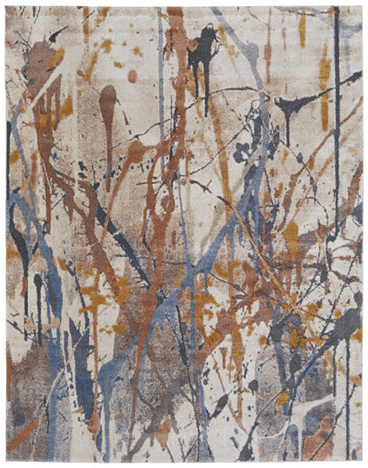 8 x 10 Ivory Blue & Brown Power Loom Rug