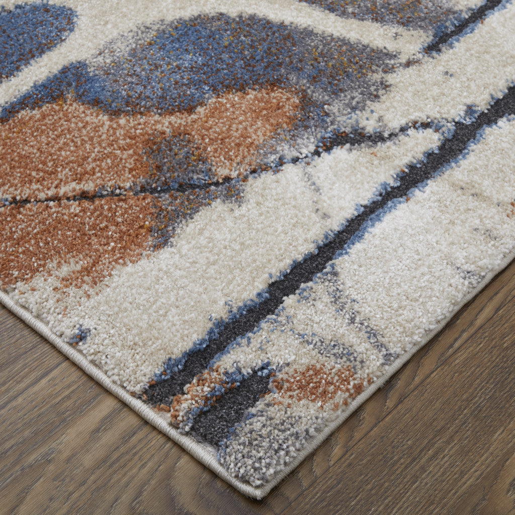 8 x 10 Ivory Blue & Brown Power Loom Rug