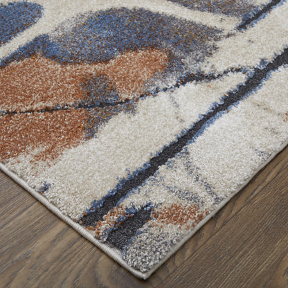 8 x 10 Ivory Blue & Brown Power Loom Rug