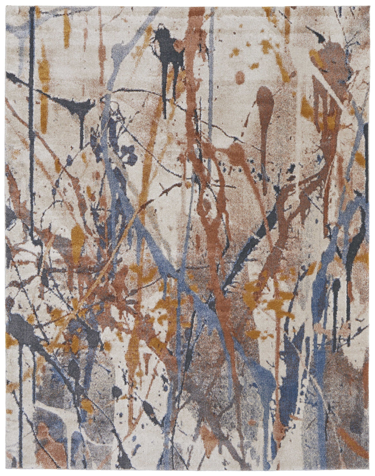 8 x 10 Ivory Blue & Brown Power Loom Rug