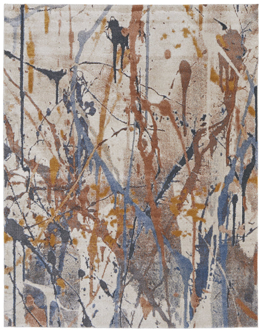 8 x 10 Ivory Blue & Brown Power Loom Rug