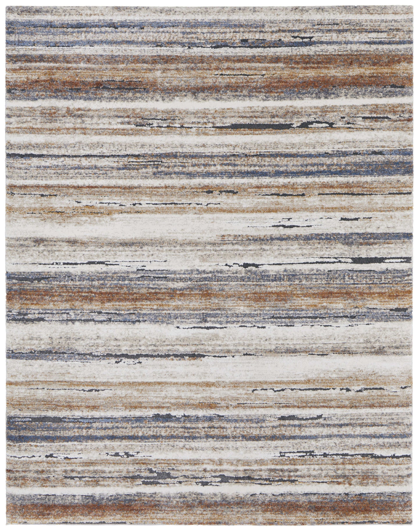 8 x 10 Ivory Blue & Brown Striped Power Loom Rug