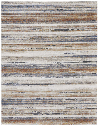 8 x 10 Ivory Blue & Brown Striped Power Loom Rug