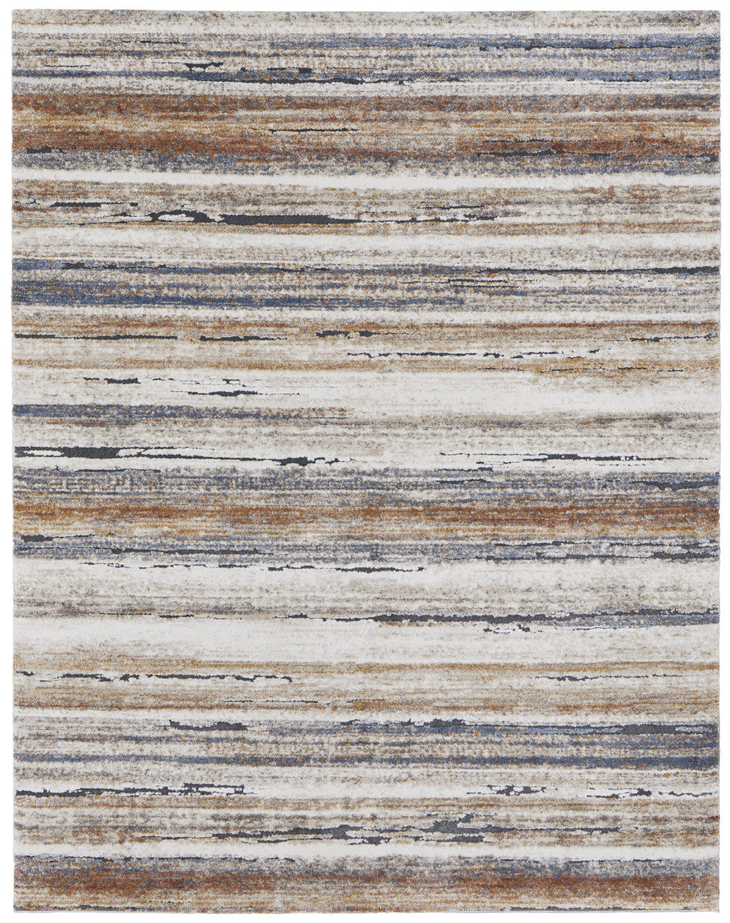 8 x 10 Ivory Blue & Brown Striped Power Loom Rug