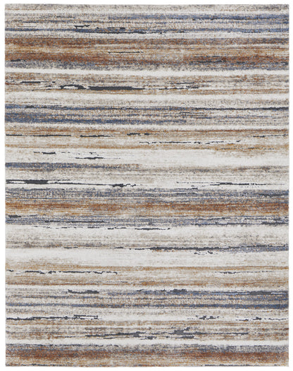 8 x 10 Ivory Blue & Brown Striped Power Loom Rug