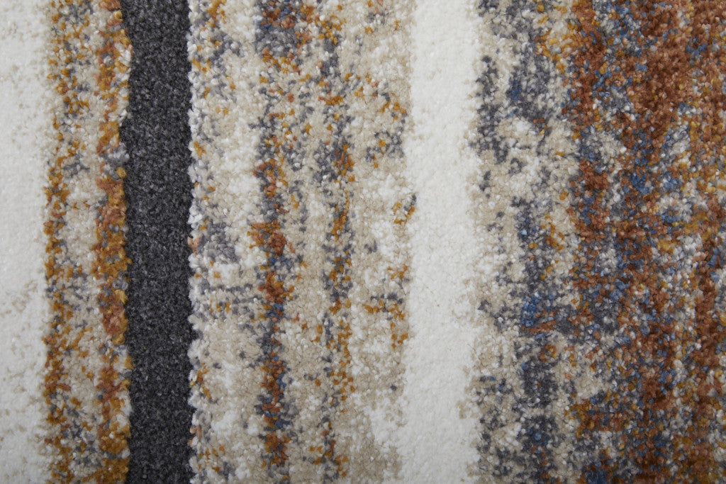 8 x 10 Ivory Blue & Brown Striped Power Loom Rug