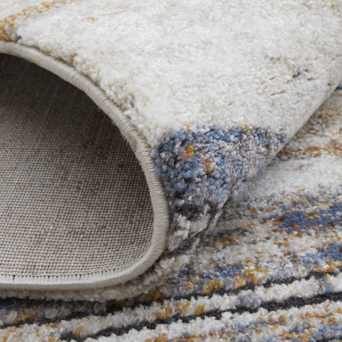 8 x 10 Ivory Blue & Brown Striped Power Loom Rug