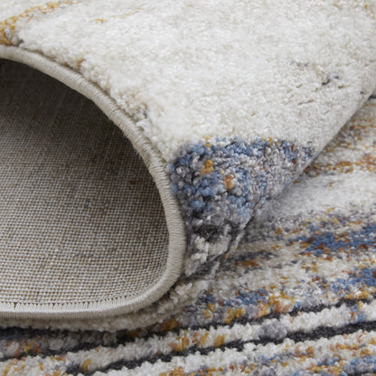8 x 10 Ivory Blue & Brown Striped Power Loom Rug