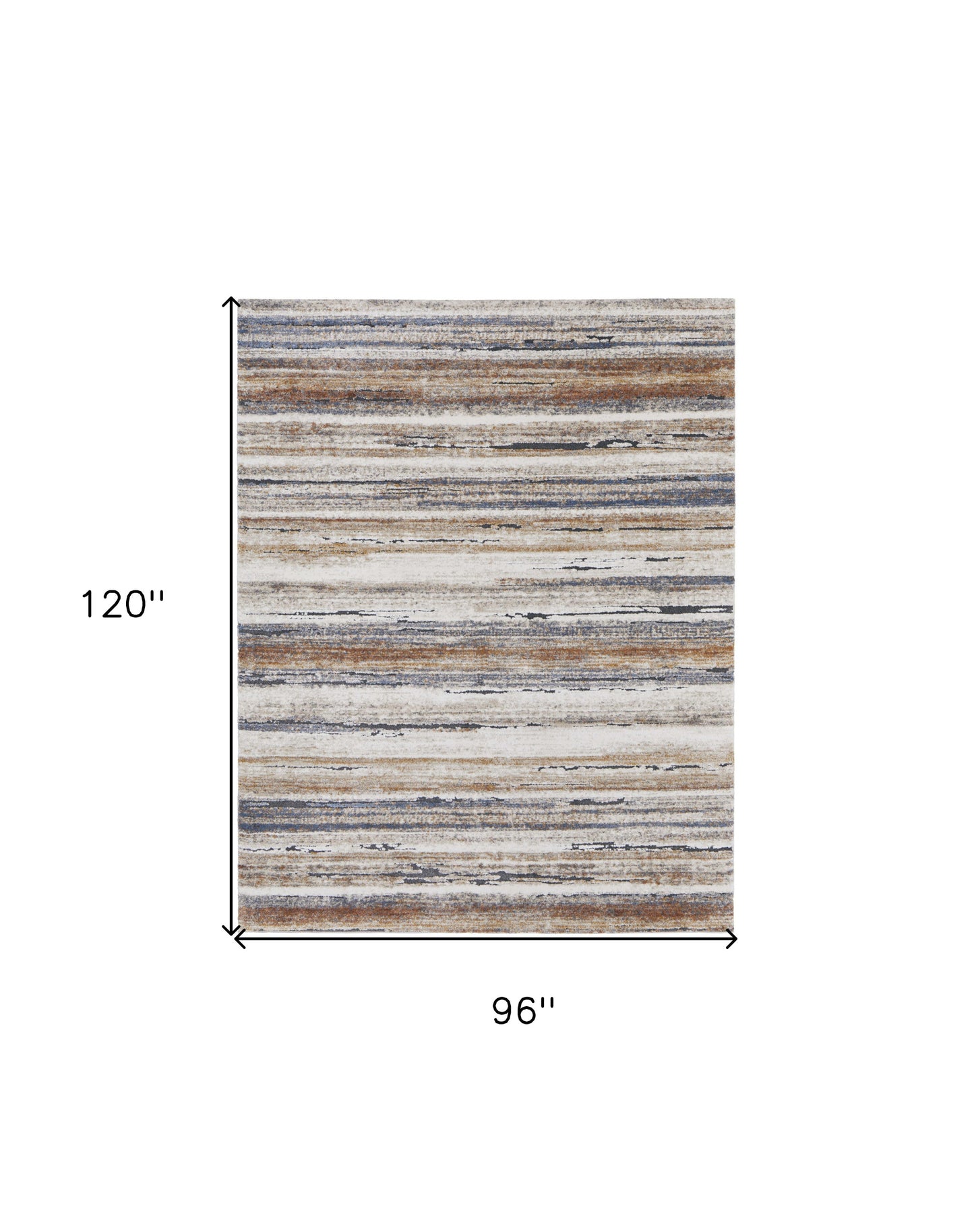 8 x 10 Ivory Blue & Brown Striped Power Loom Rug