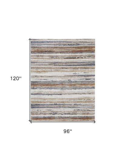 8 x 10 Ivory Blue & Brown Striped Power Loom Rug