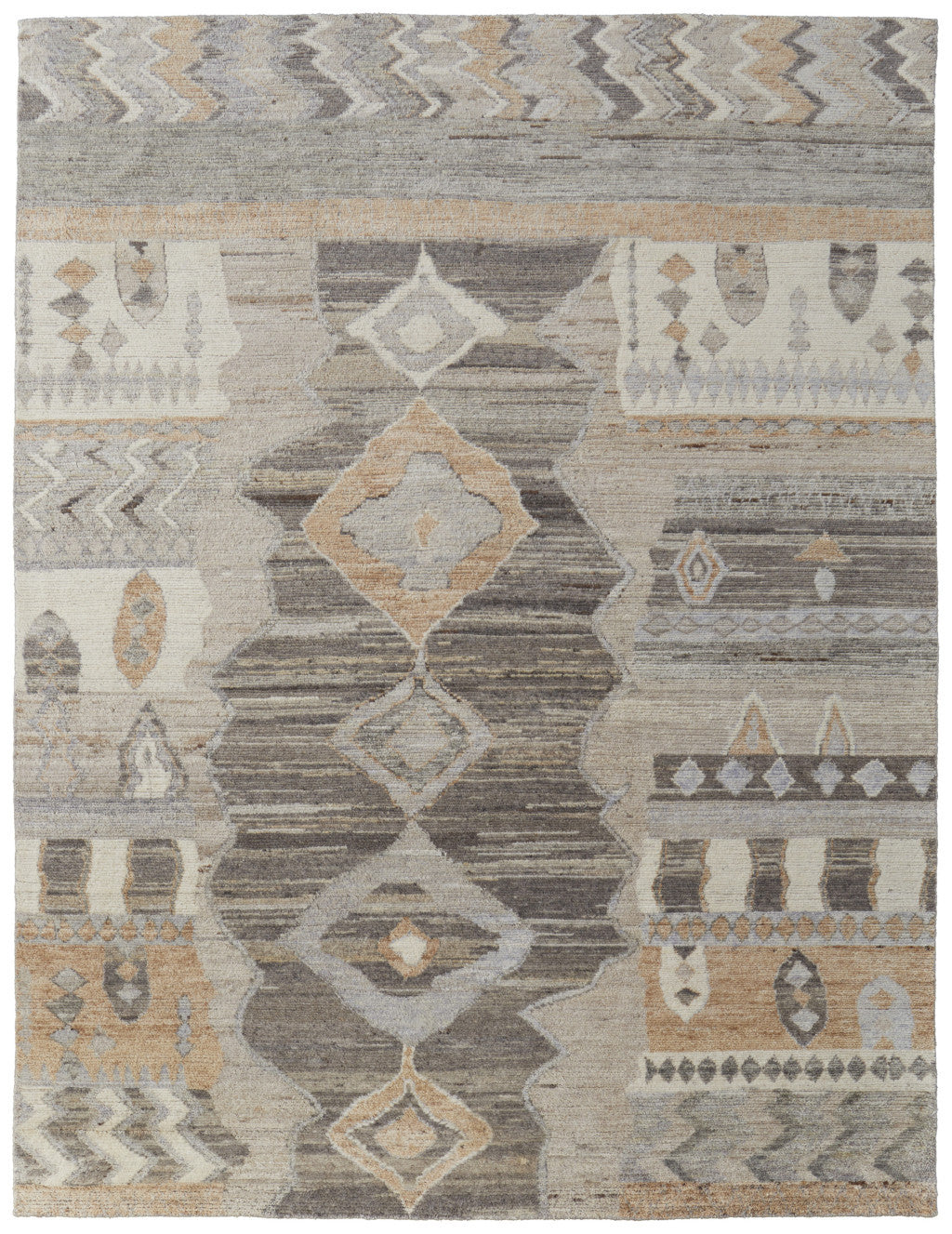 8 x 10 Ivory Gray & Orange Wool Moroccan Hand Knotted Rug
