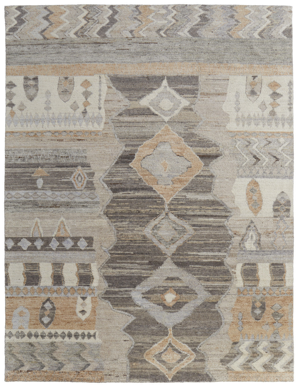 8 x 10 Ivory Gray & Orange Wool Moroccan Hand Knotted Rug