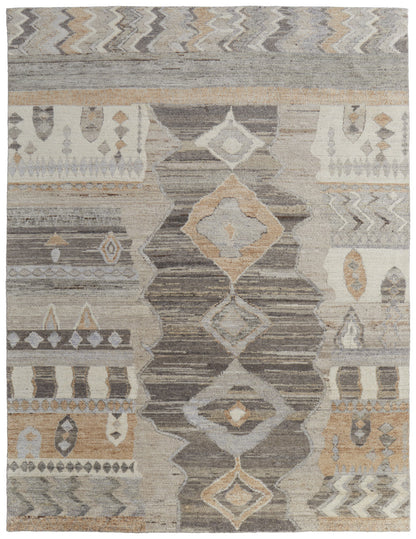 8 x 10 Ivory Gray & Orange Wool Moroccan Hand Knotted Rug