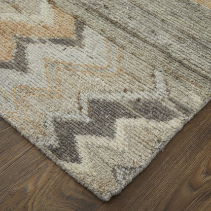 8 x 10 Ivory Gray & Orange Wool Moroccan Hand Knotted Rug
