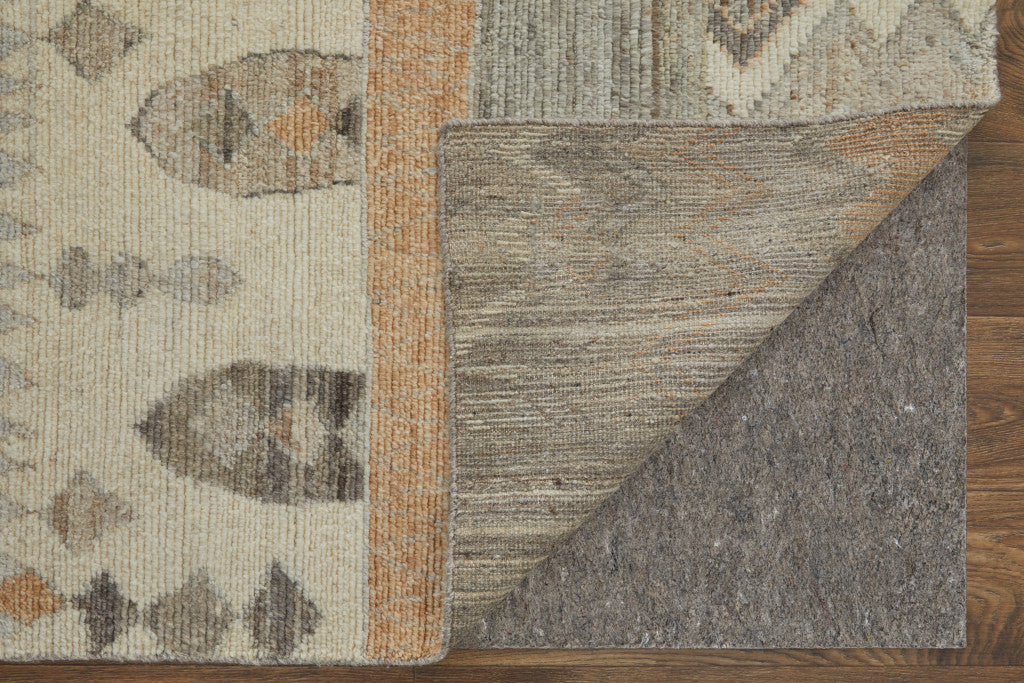 8 x 10 Ivory Gray & Orange Wool Moroccan Hand Knotted Rug