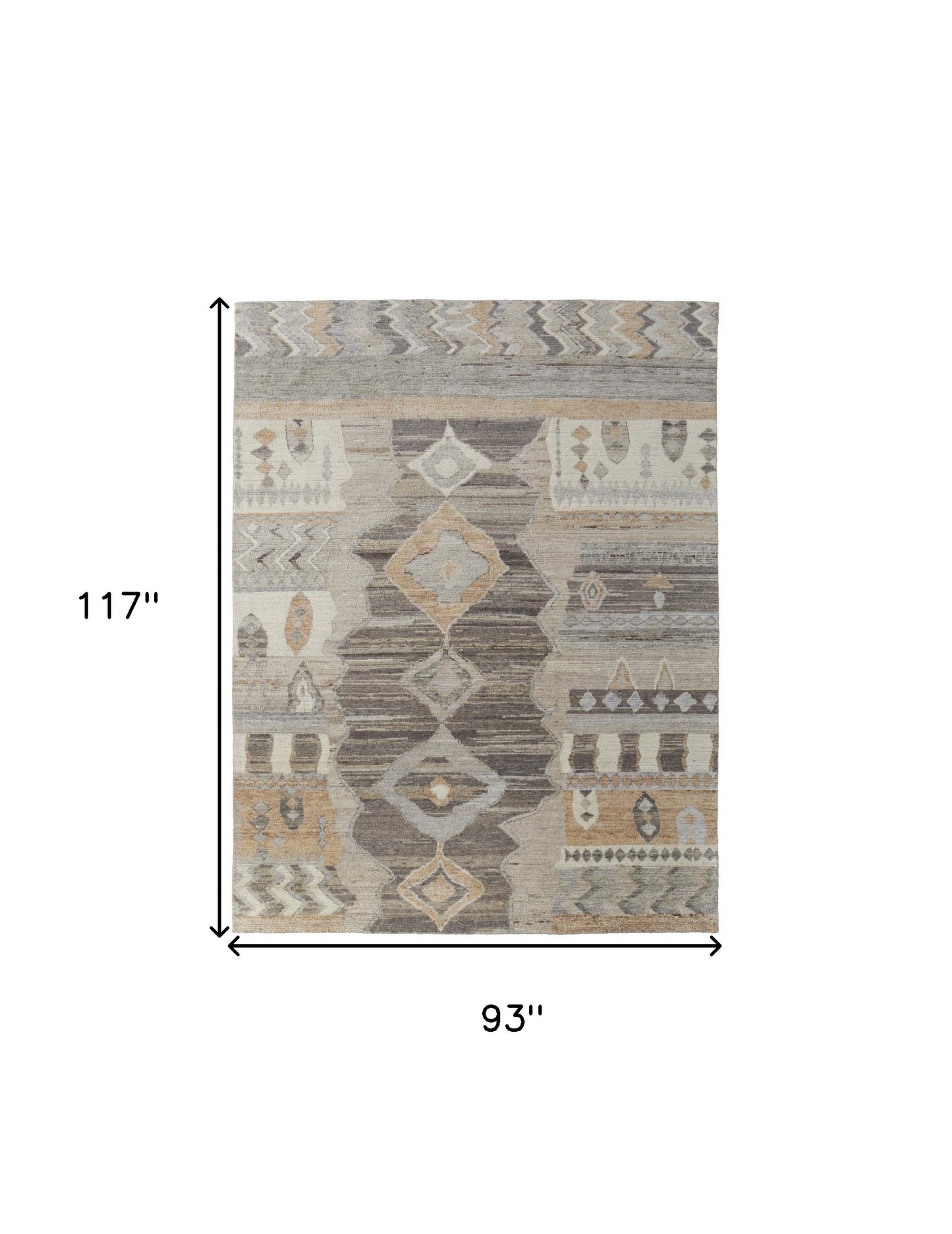 8 x 10 Ivory Gray & Orange Wool Moroccan Hand Knotted Rug