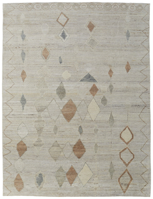 8 x 10 Tan Brown & Gray Wool Moroccan Hand Knotted Rug